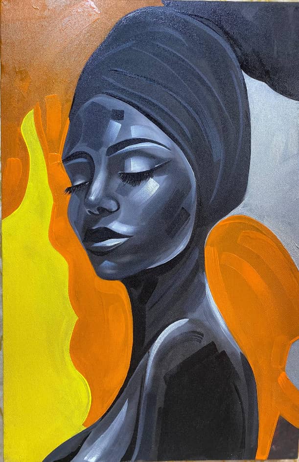 Woman in a dark headwrap